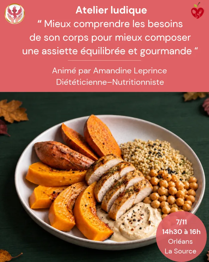 Visuel de l’événement « Atelier : “ Mieux comprendre les besoins de son corps pour mieux composer une assiette équilibrée et gourmande” »