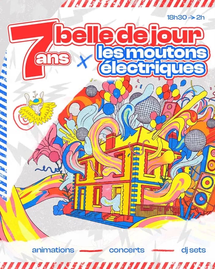 Visuel de l’événement « Belle de jour a 7 ans ! Grosse teuf d'anniversaire avec les Moutons électriques »