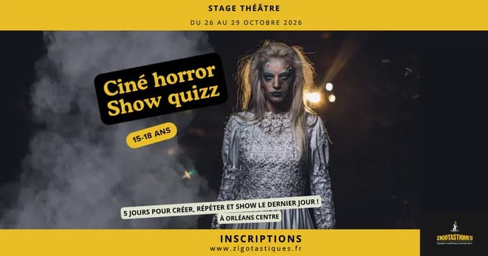 Visuel de l’événement « Stage 15-18 ans : Ciné Horror Show Quizz – Du 26 au 29 octobre »
