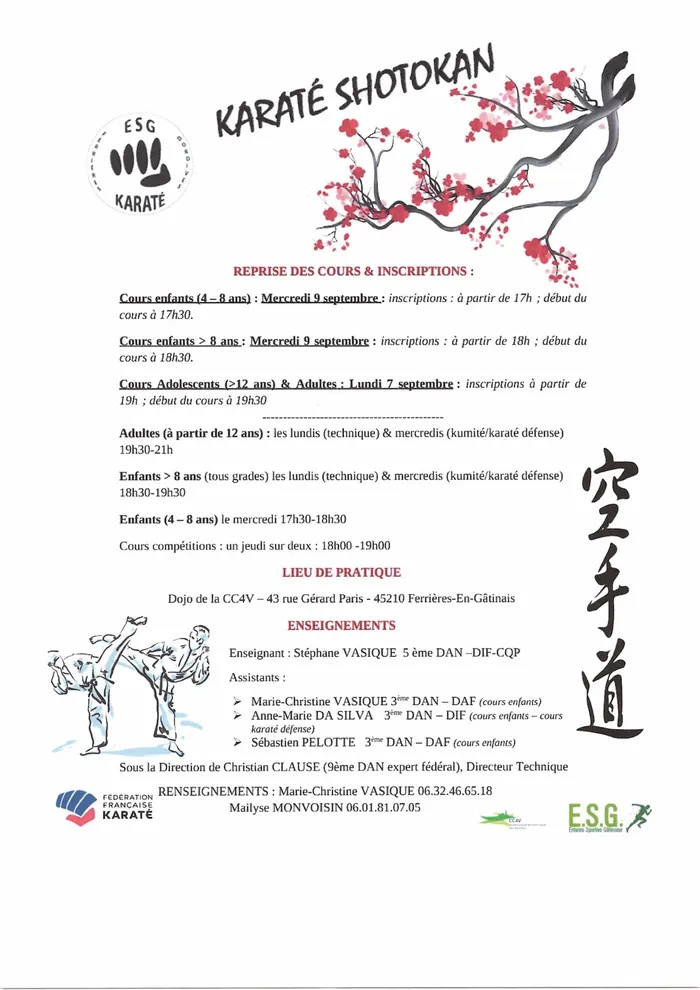 Visuel de l’événement « Reprise des cours de Karaté Shotokan - ESG Karaté »