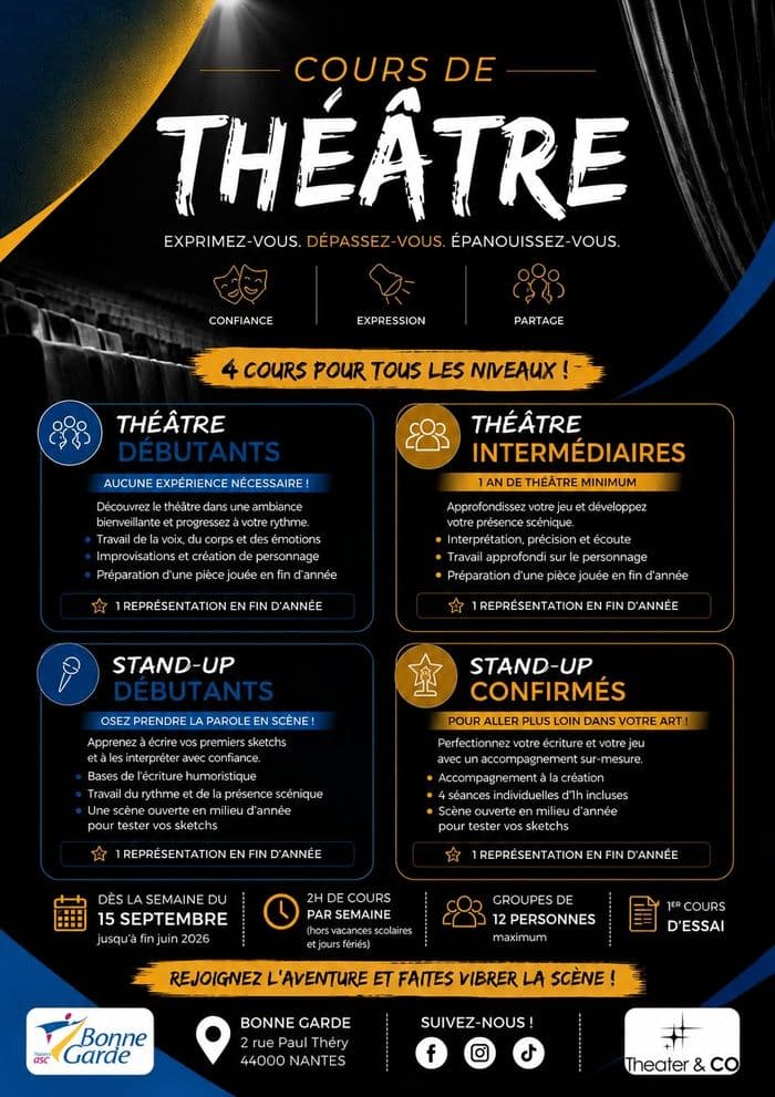Visuel de l’événement « Cours de Théâtre à Nantes – Saison 2026-2027 »
