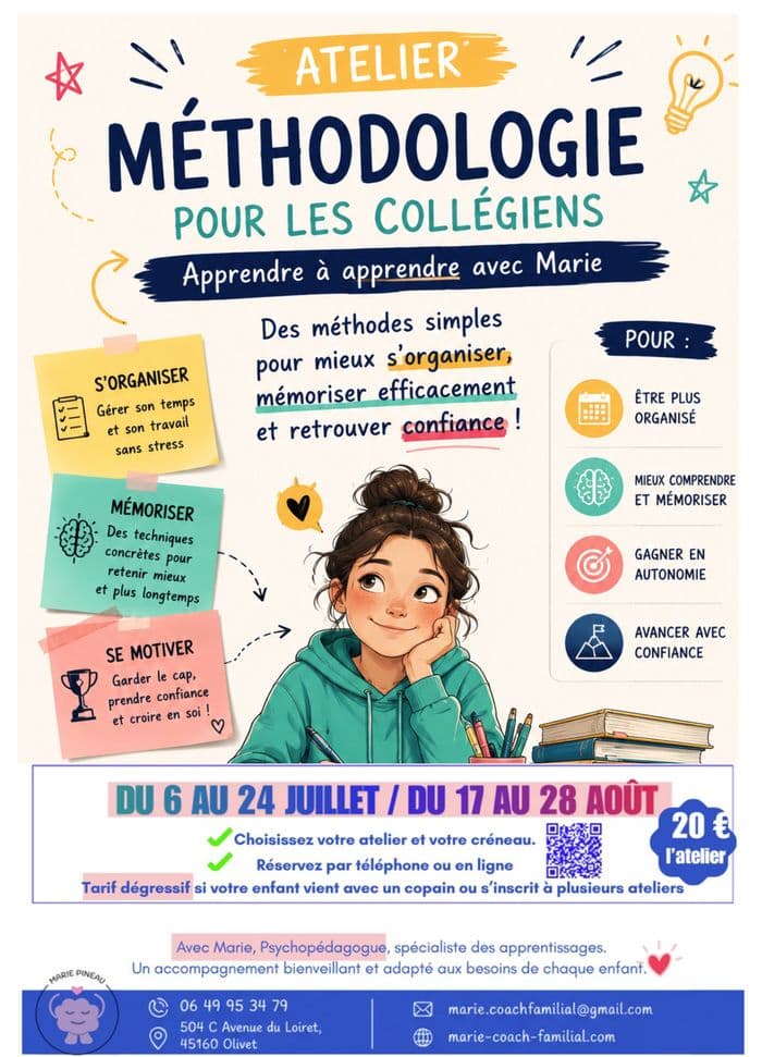 Visuel de l’événement « Les ateliers de l'été à Olivet - méthodologie collégiens »
