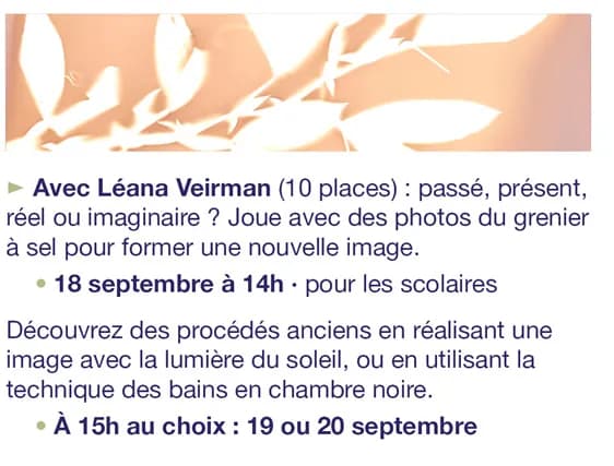 Visuel de l’événement « Atelier photographie avec Léana Veirman »