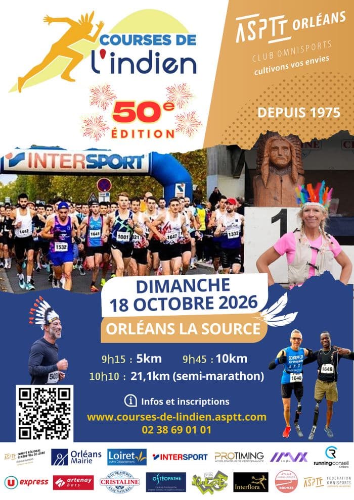 Visuel de l’événement « Courses de l'Indien (semi-marathon, 10km, 5km) - Édition 2026 (50e édition) »