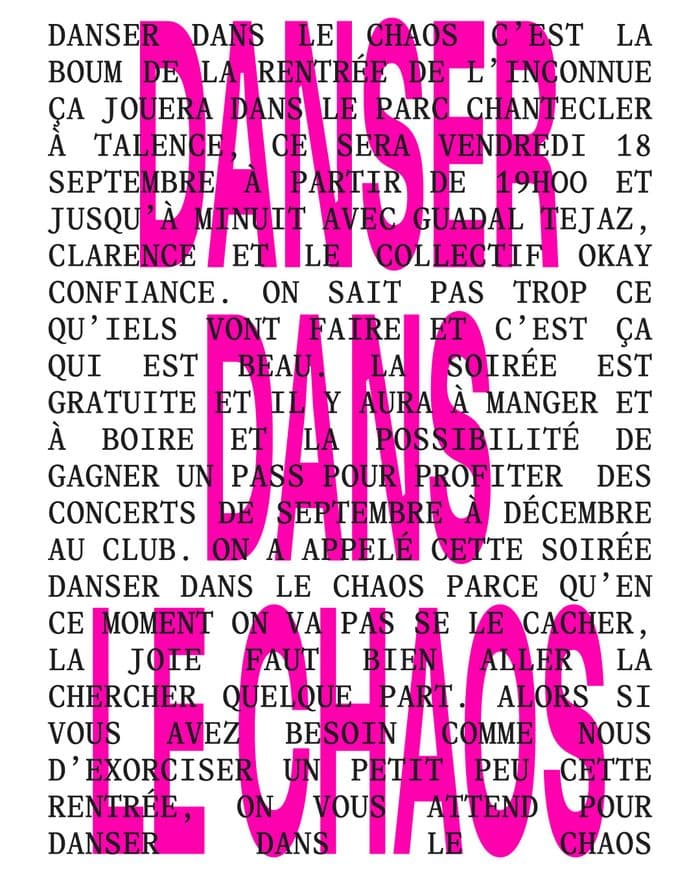 Visuel de l’événement « Danser dans le chaos : GUADAL TEJAZ + CLARENCE + OKAY CONFIANCE »