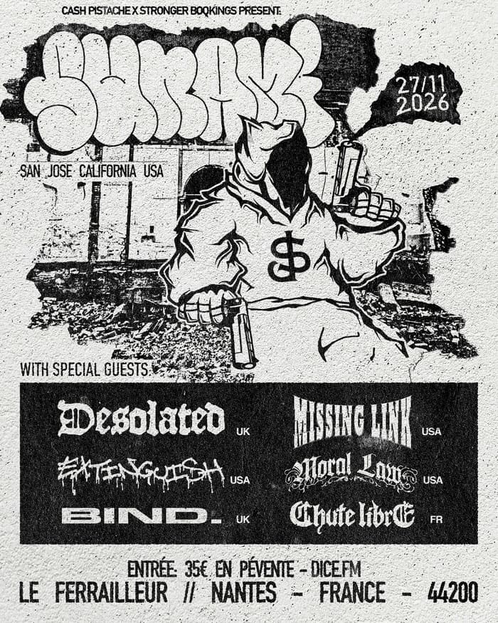 Visuel de l’événement « Sunami + Desolated + Missing Link + Extinguish + Moral + Bind. + Chute libre »