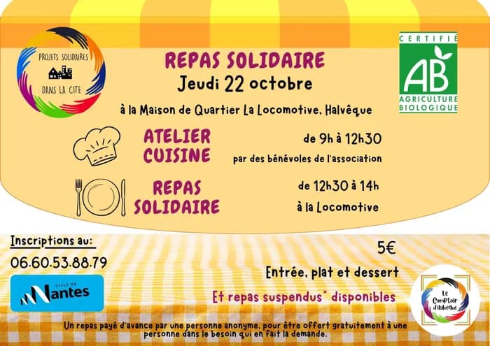 Visuel de l’événement « Repas solidaire de Projets Solidaires dans la Cité »