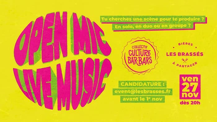 Visuel de l’événement « OPEN MIC LIVE MUSIC AUX BRASSES »